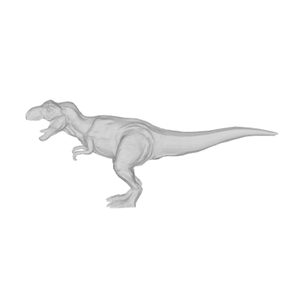 Gray drawing of a T. rex dinosaur.