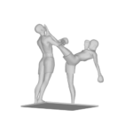 Kickboxing action pose between two figures.