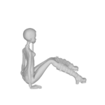 3D model sitting, legs straight, hands behind.