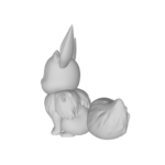 Gray 3D model of sitting furry creature.