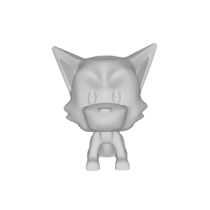 Gray cat-like 3D cartoon character