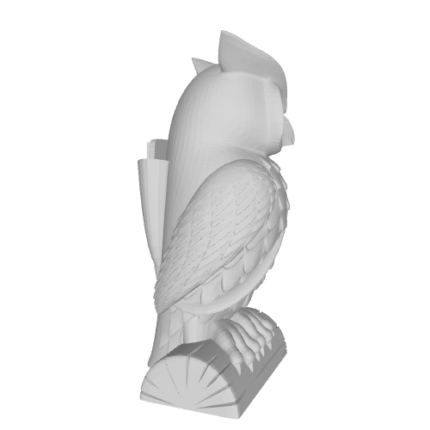 3D printed owl sculpture side view