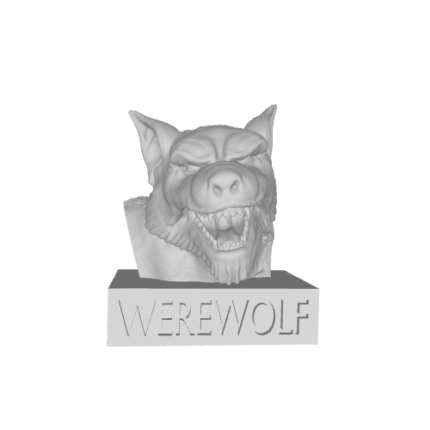 Gray werewolf statue with base.