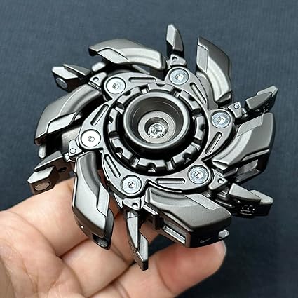 Steampunk metal fidget spinner in hand, gear design