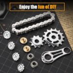 DIY metal gears and chain parts on table